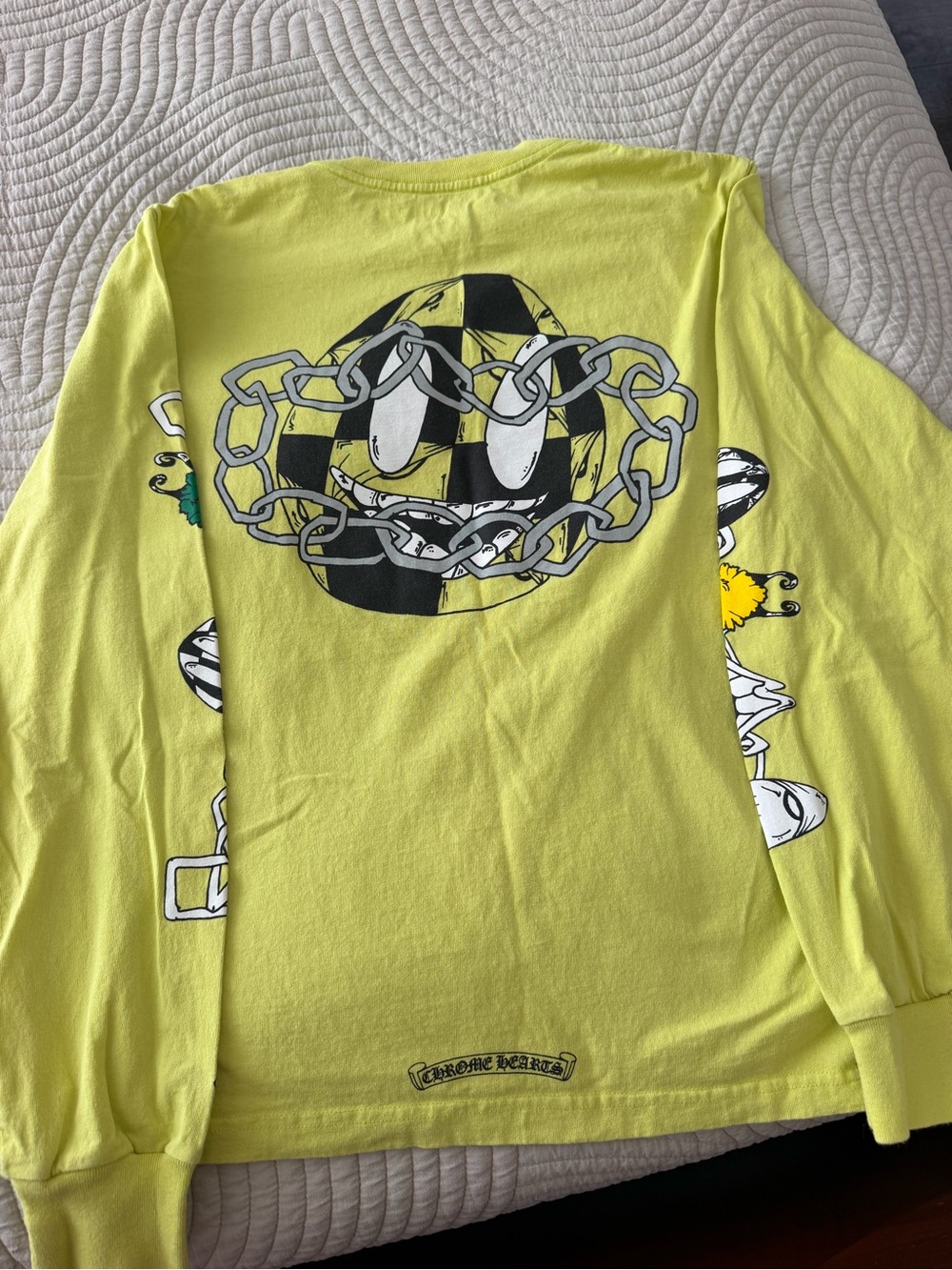 Chrome Hearts Neon Yellow Graphic Long-Sleeve Kids Tee